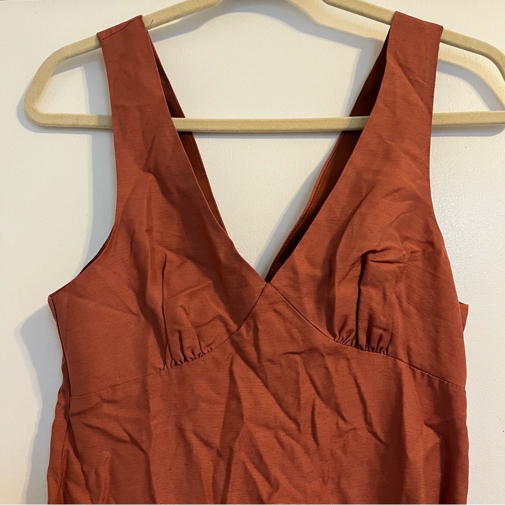 ASOS Rust Orange V-Neck Mini Dress sleeveless NWT women’s size 4 linen blend - Picture 2 of 8